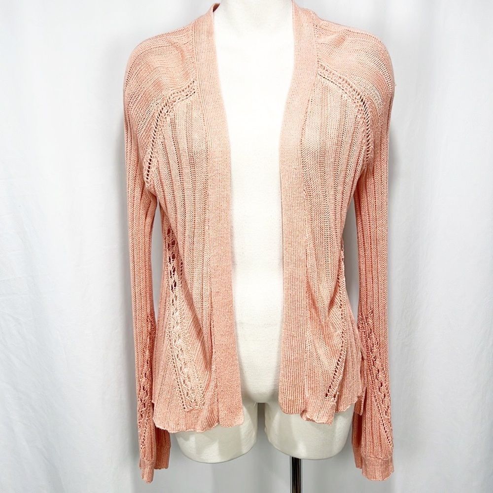 COPY - Sundance Angel Wing Sweater Linen Blend Pointelle Sweater Coral Pink Siz…